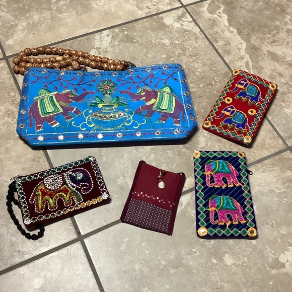 🍒 5PC PURSE SET BOHO INDIA BAG BUNDLE CROSSBODY BEAD EMBROIDERY INDIAN DESIGNER - Picture 2 of 13